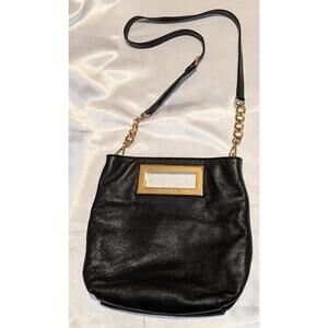 Michael Kors Crossbody Handled Clutch Purse Black Pebbled Leather w/ Gold EUC